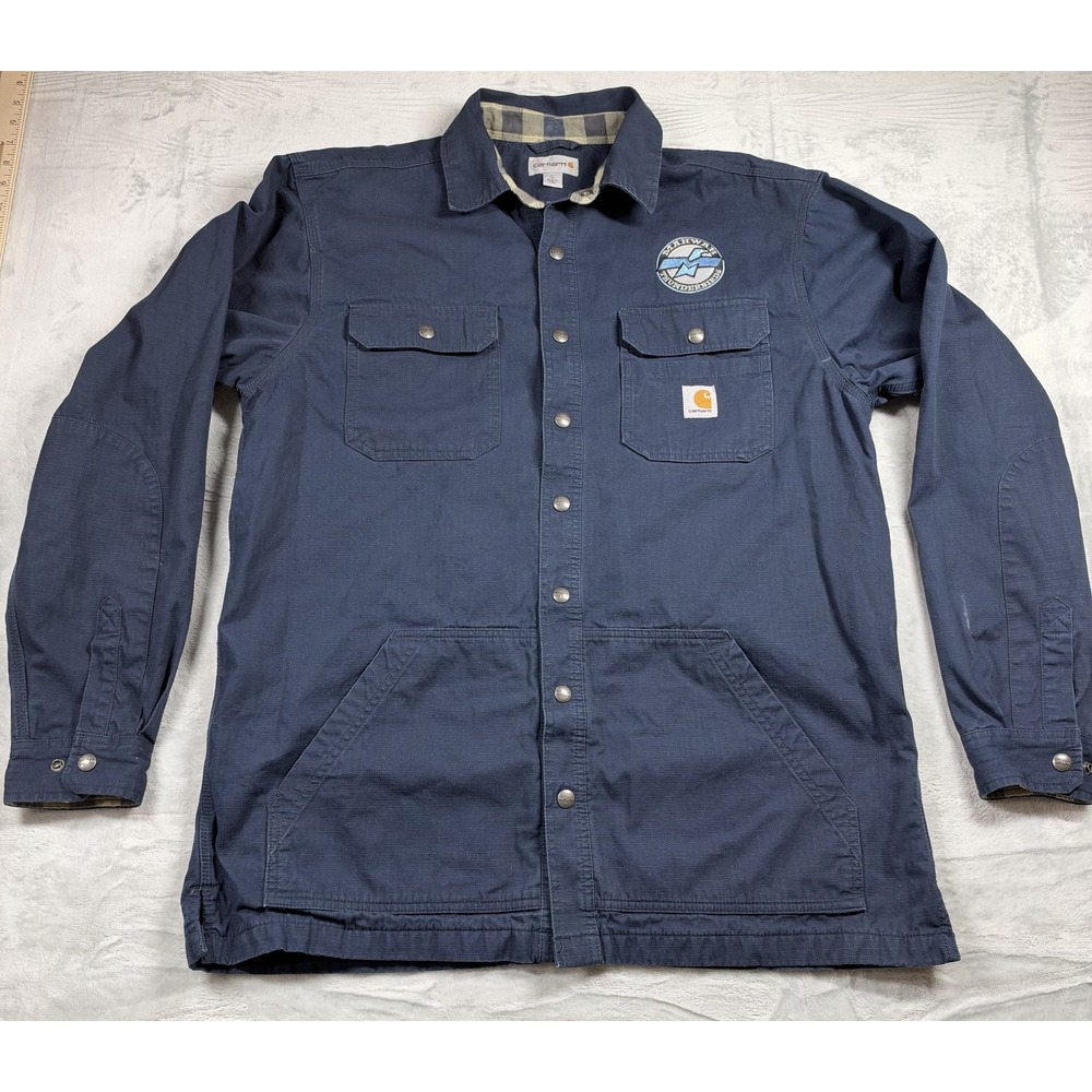 Carhartt Men's L Tall Navy Ripstop Flannel Lined Shirt Jacket